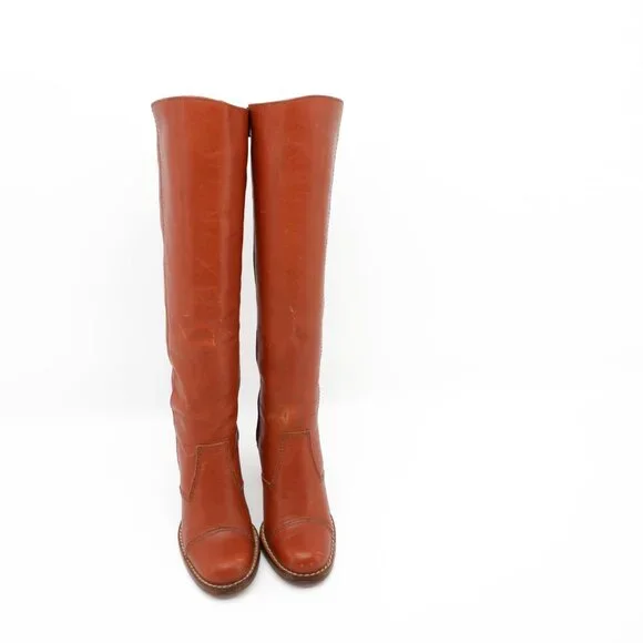 Vintage 70s Campus Leather Knee-high Gogo Boots Heeled Brown Boots Size 5 1/2